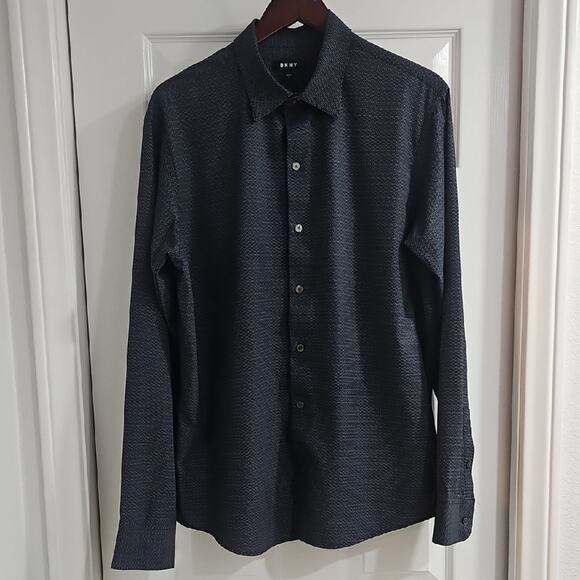DKNY Men's Charcoal Textured Button Down Shirt - Picture 1 of 7